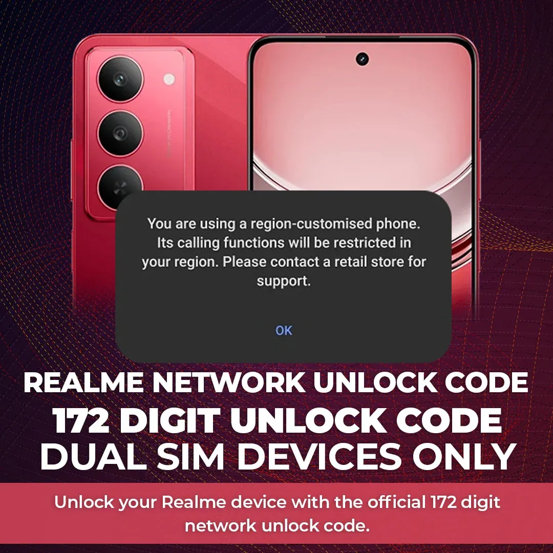 Realme Network Unlock 172 Digit Code (WorldWide) Fast Service